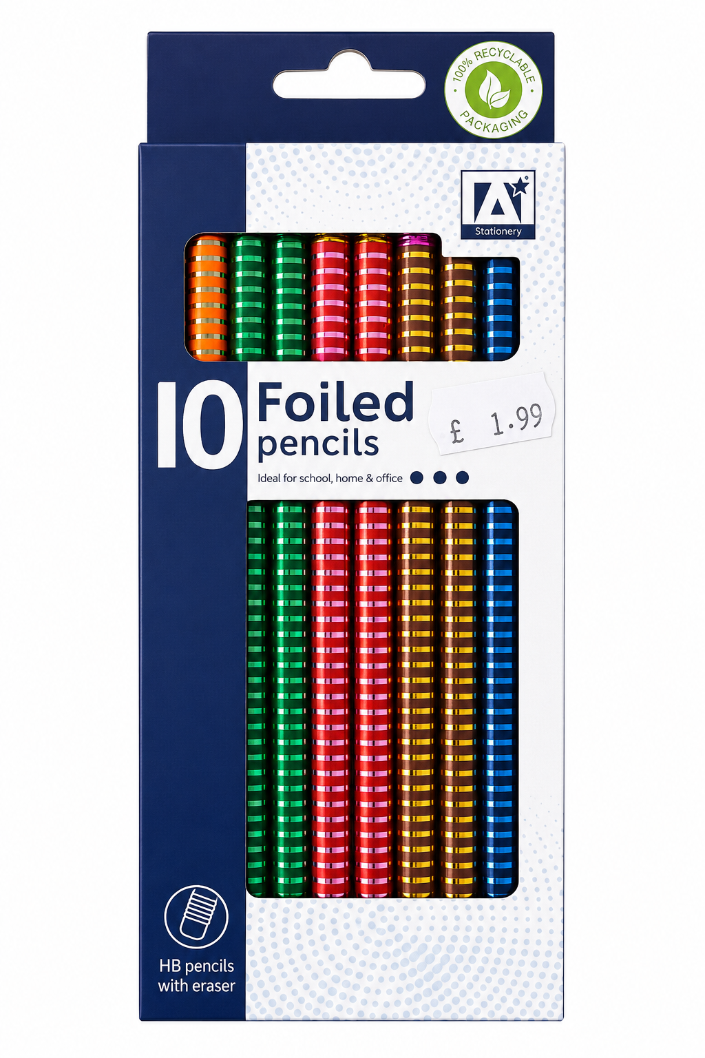 A* Stationery 10 Foiled HB Pencils