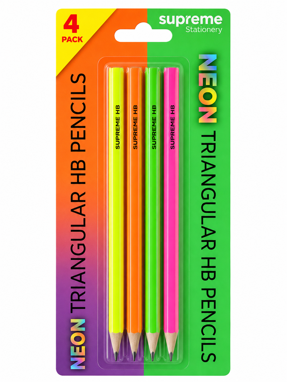 Neon Triangular HB Pencils - 4 Pack