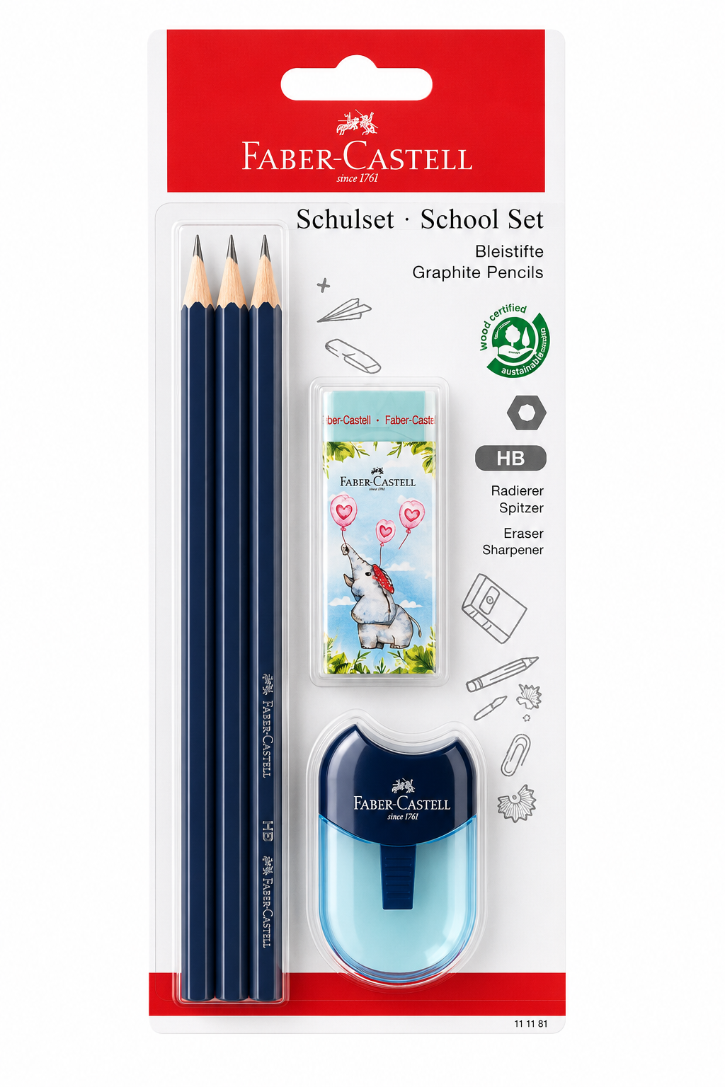 Faber-Castell School Set - 3 Pencils, Eraser & Sharpener
