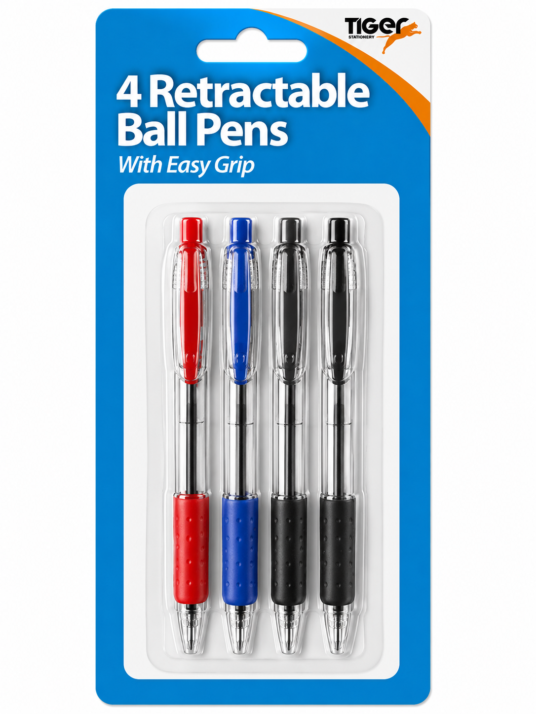 Retractable Ball Pens with Easy Grip - 4 Pack
