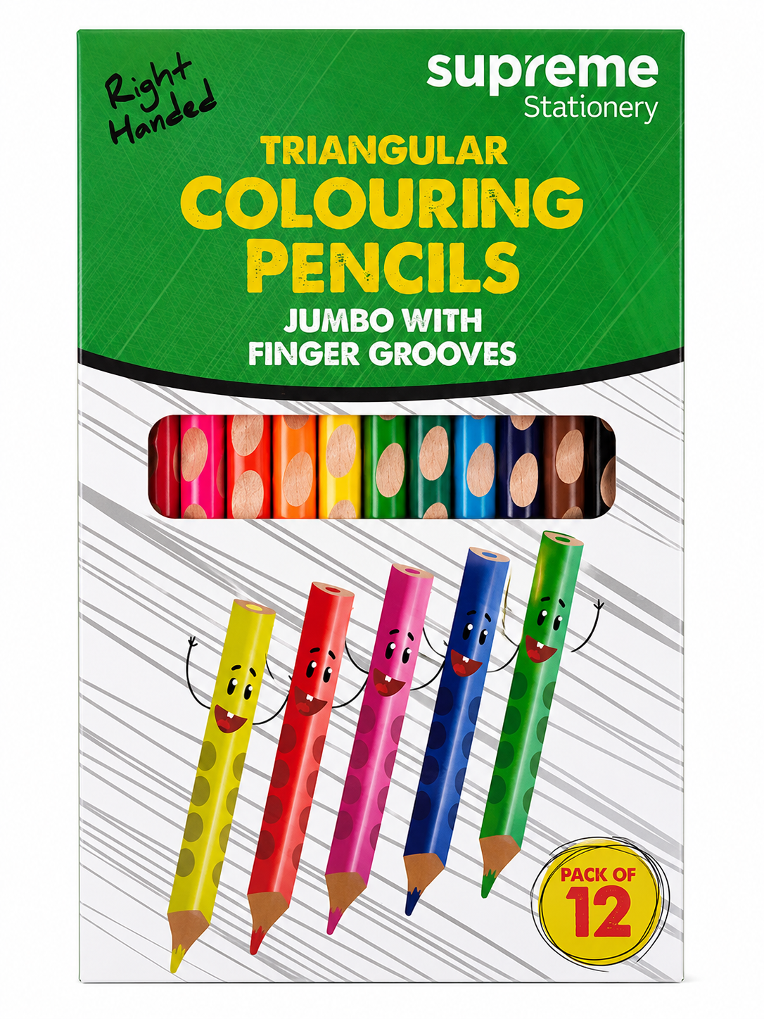 Right Handed Triangular Colouring Pencils - 12 Pack