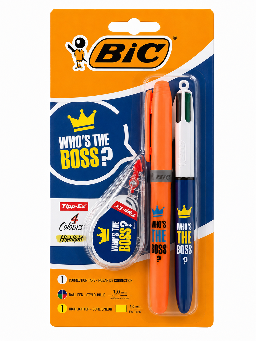 BiC Who's The Boss? Stationery Set - Pen, Highlighter & Correction Tape