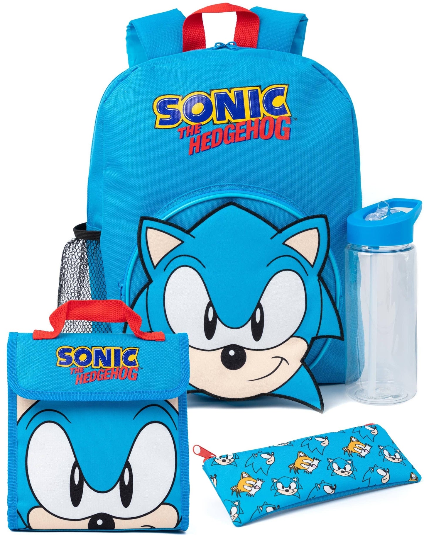Sonic the Hedgehog Unisex Kids Blue Character 4 Piece Backpack Set (One Size)