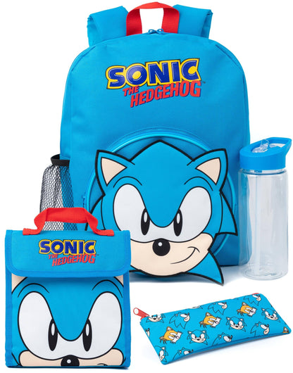 Sonic the Hedgehog Unisex Kids Blue Character 4 Piece Backpack Set (One Size)