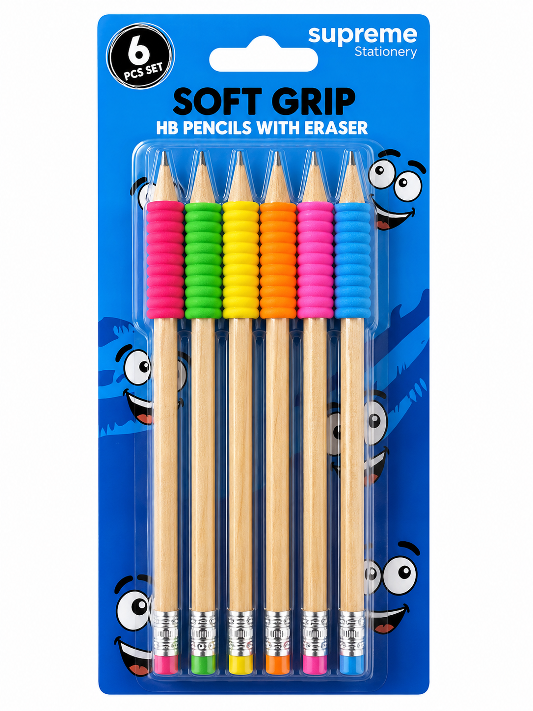 Soft Grip HB Pencils with Eraser - 6 Pack