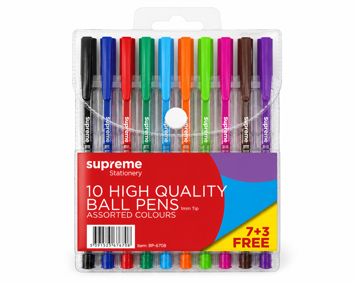 High Quality Ball Pens Assorted Colours - 10 Pack