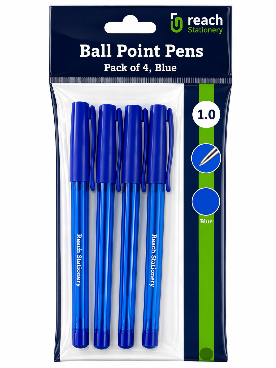 Blue Ballpoint Pens 1.0mm - 4 Pack