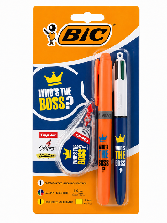 BiC Who's The Boss? Stationery Set - Pen, Highlighter & Correction Tape