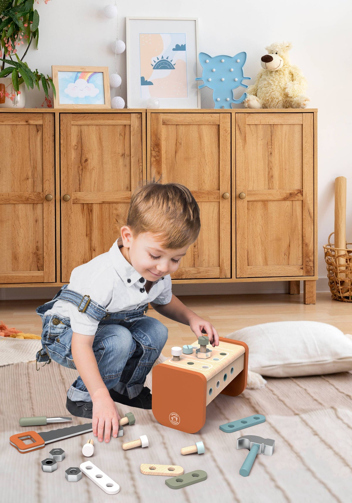 Speedy Monkey 2-in-1 FSC Wooden Toolbox and Workbench Toy