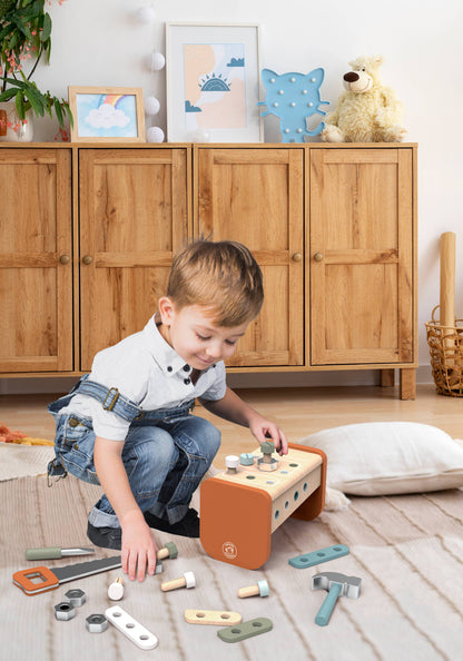 Speedy Monkey 2-in-1 FSC Wooden Toolbox and Workbench Toy