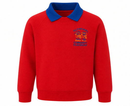red sweatshirt for glenravel community playgroup