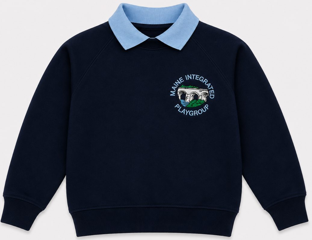 maine integrated navy sweatshirt with school crest embroidered