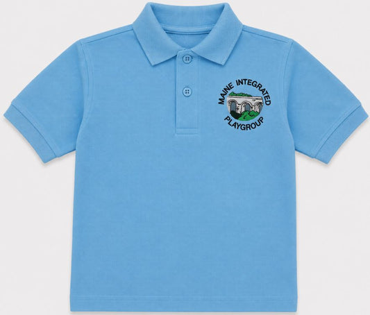 Maine integrated primary school sky blue polo with the school crest
