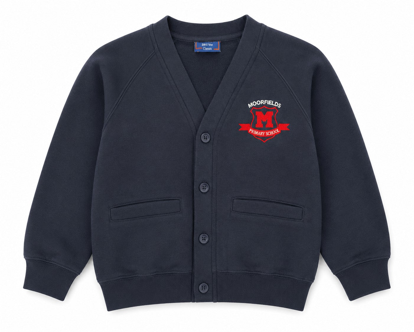 Navy fleece cardigan for moorfields primary school 