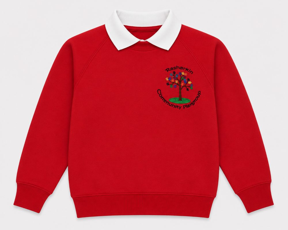rasharkin community playgroup red sweatshirt