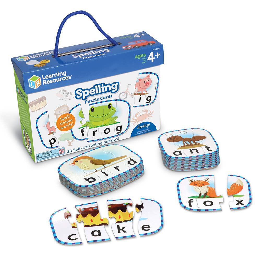 Learning Resources spelling puzzle cards with packaging on a white background